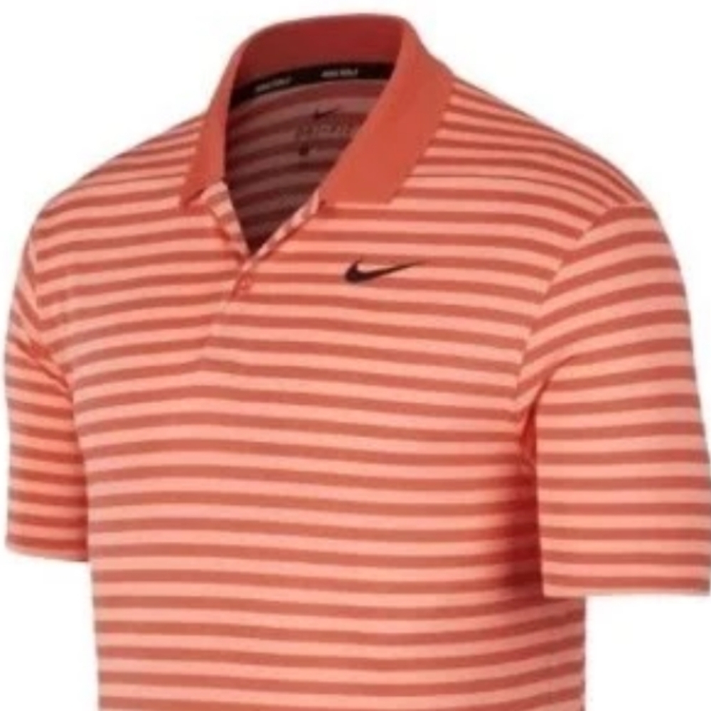 Nike Golf Polo Shirt Men XL Orange Red Victory Striped Dry Fit Sporty Pickleball